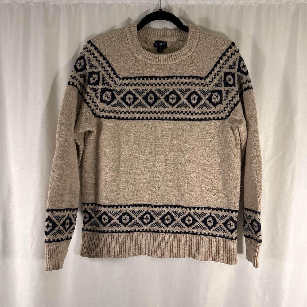 J. Crew Lambswool Blend Sweater Women's Medium Brown Knit Fair Isle Pullover